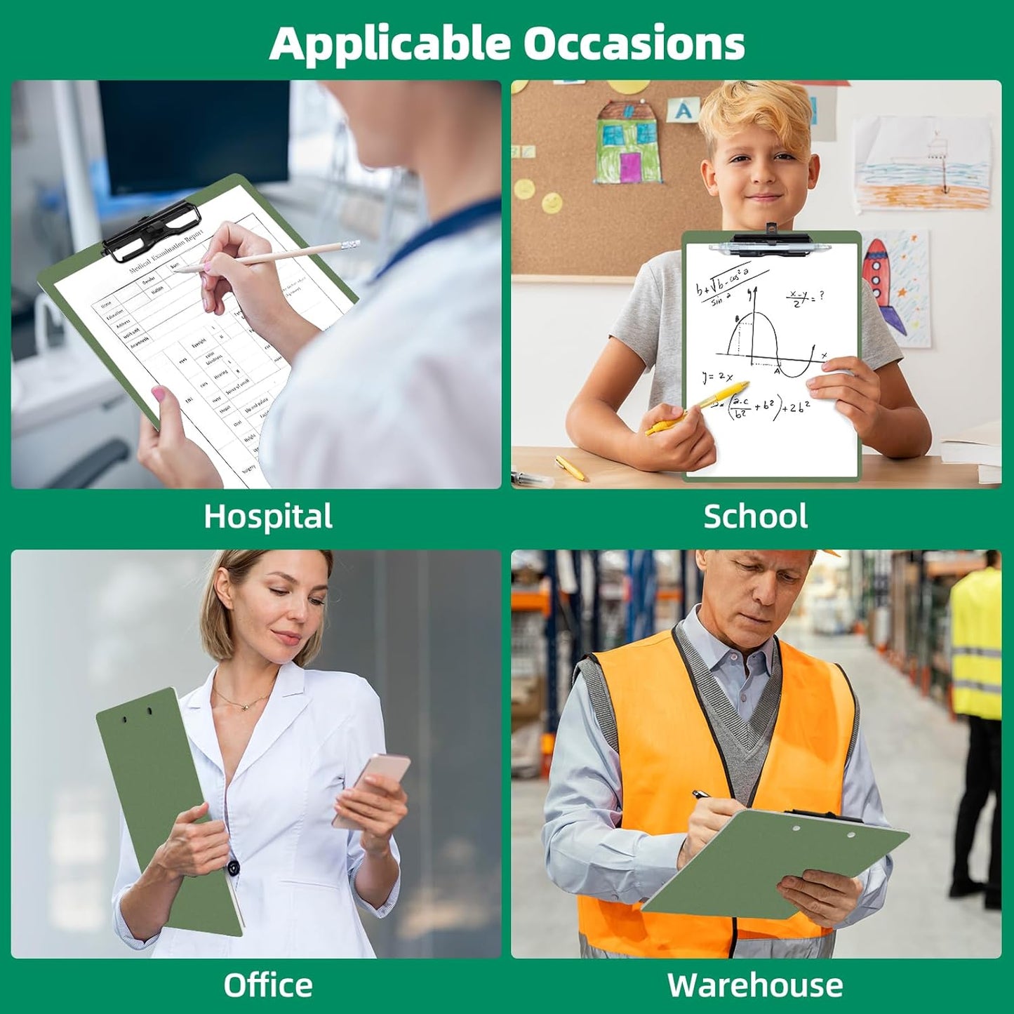 Clipboard with Pen Holder, 6 Pack Plastic Clipboard with Low Profile Metal Clip, Hanging Clip Boards Holds 8.5x11 Inch Papers, Standard A4 Letter Size Clip Boards for Offices & School, Green