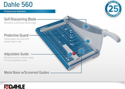 Dahle 560 Professional Guillotine Trimmer, 13" Cut Length, 25 Sheet Capacity, Self-Sharpening, Safety Shield, German Engineered Paper Cutter