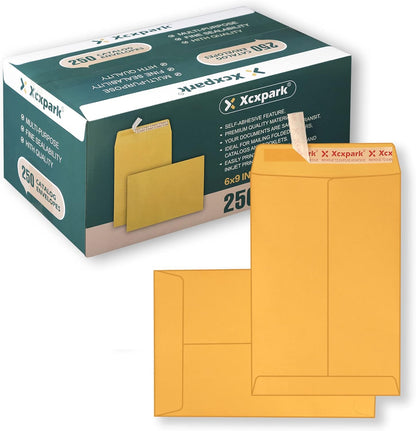 250 PCS 6x9 inches Security Catalog Envelopes Printable Self Seal Envelopes, Anti Tear brown Kraft Envelopes for Invitation Cards, Pictures, Photos, Documents