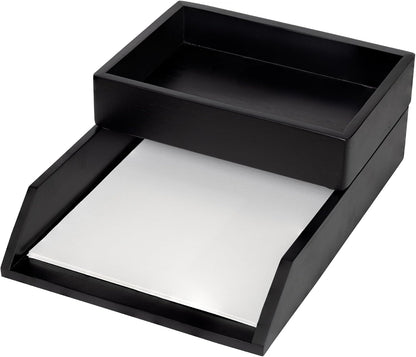 Demigo Desk Organizer Letter Tray Set of 2, Acacia Wood Tabletop Desktop for Storage Paper Letter Folders Notebooks Copy Print, Workspace Holder, Keep Stationery Saver (Black)