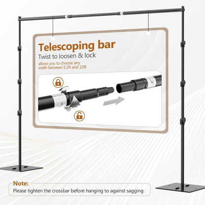 EMART Backdrop Stand, 8.5ft Height 10ft Width Adjustable Photography Background Support Poles with Heavy Duty Flat Base, Photo Metal Steel Pipe and Drape Frame Kit for Parties Birthday Wedding - Black
