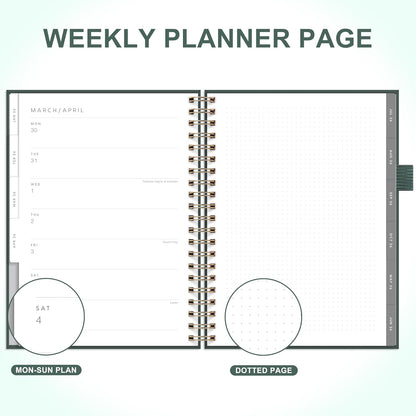 And Per Se 2026 Planner, A4 Size-Daily, Weekly & 18-Monthly Leather Hardcover Planner, Daily Schedule, Monthly Tabs, 100 GSM Thick Paper(Green)