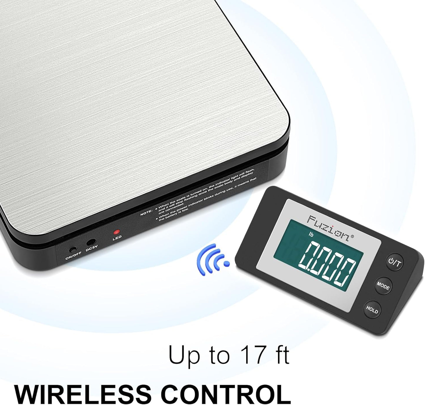 Fuzion Shipping Scale - Wireless Postal Scale 110LB x 0.1oz, Large LCD Display, 5 Units, Digital Scale for Packages - Dual Power Options (Batteries & Adapters)