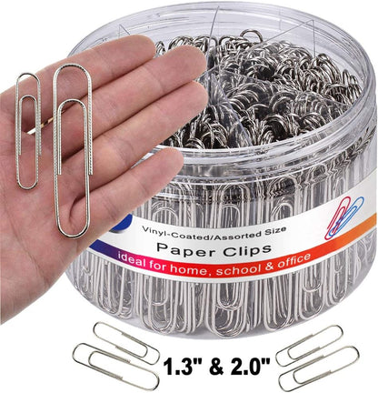 Vinaco Paper Clips Non Skid, 500PCS Medium and Jumbo Paper Clips (1.3 inch & 2.0 inch), Durable & Rustproof, Coated Paper Clip Great for Office School and Personal Use
