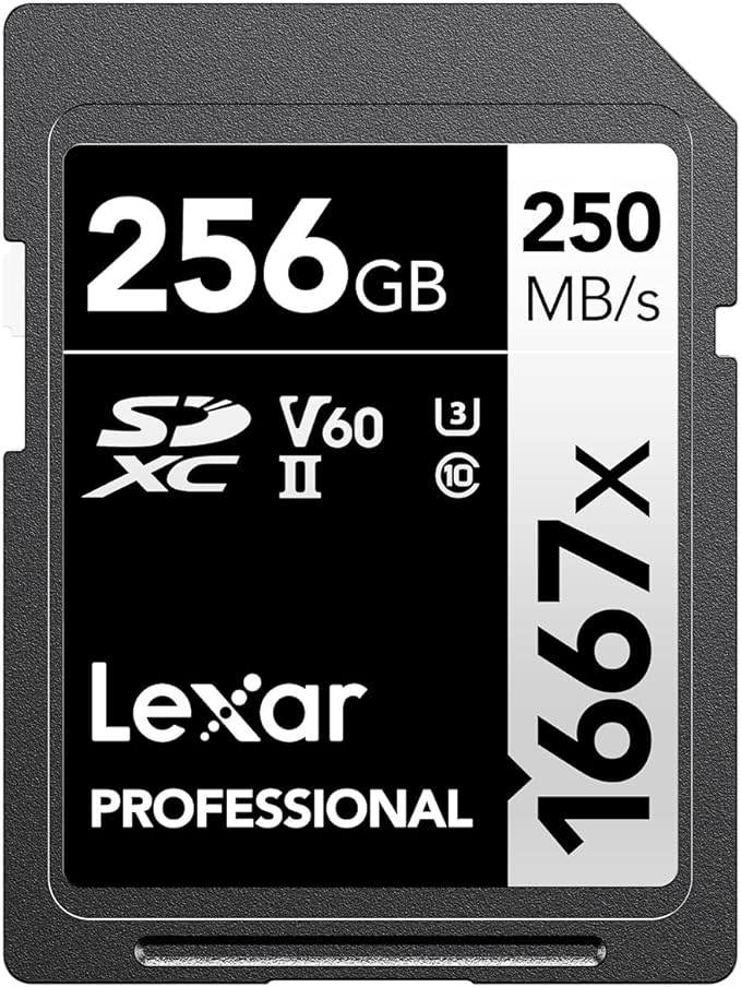 Lexar 256GB Professional 1667x SD Card, UHS-II, C10, U3, V60, Full HD, 4K, Up To 250MB/s Read SDXC Memory Card, for Professional Photographer, Videographer, Enthusiast (LSD256CBNA1667)