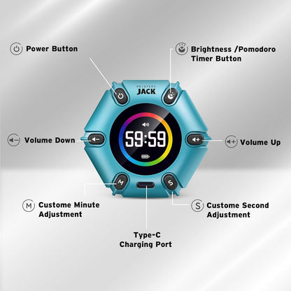 Pomodoro Timer, Magnetic Visual Timer with Flip Countdown, Silent & Alarm, Tools for Anyone, Cube Digital Timer for for Work, Kitchen Cooking, Study, 3/5/10/25/30/60min & Custom Countdown - Turquoise