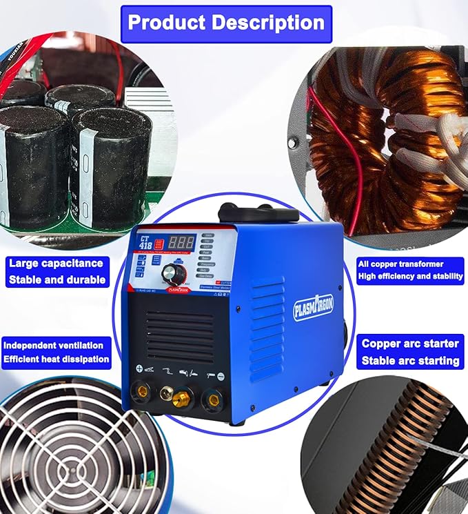 CT418 3-IN-1 110V/220V Multifunctional Plasma Cutter Welder Combo Machine,40A Plasma Cutter/180A Lift TIG/180A Stick Welder,2/5" Clean Cut Digital Display IGBT Plasma Cutting Equipment