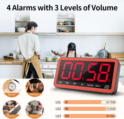 VOCOO Digital Kitchen Timer with 7.8” Extra Large Display, Magnetic LED, with 3 Brightness, 4 Alarms and 3 Volume Levels, Battery Powered Countdown Count Up Timer for Cooking, Classroom, Home Gym