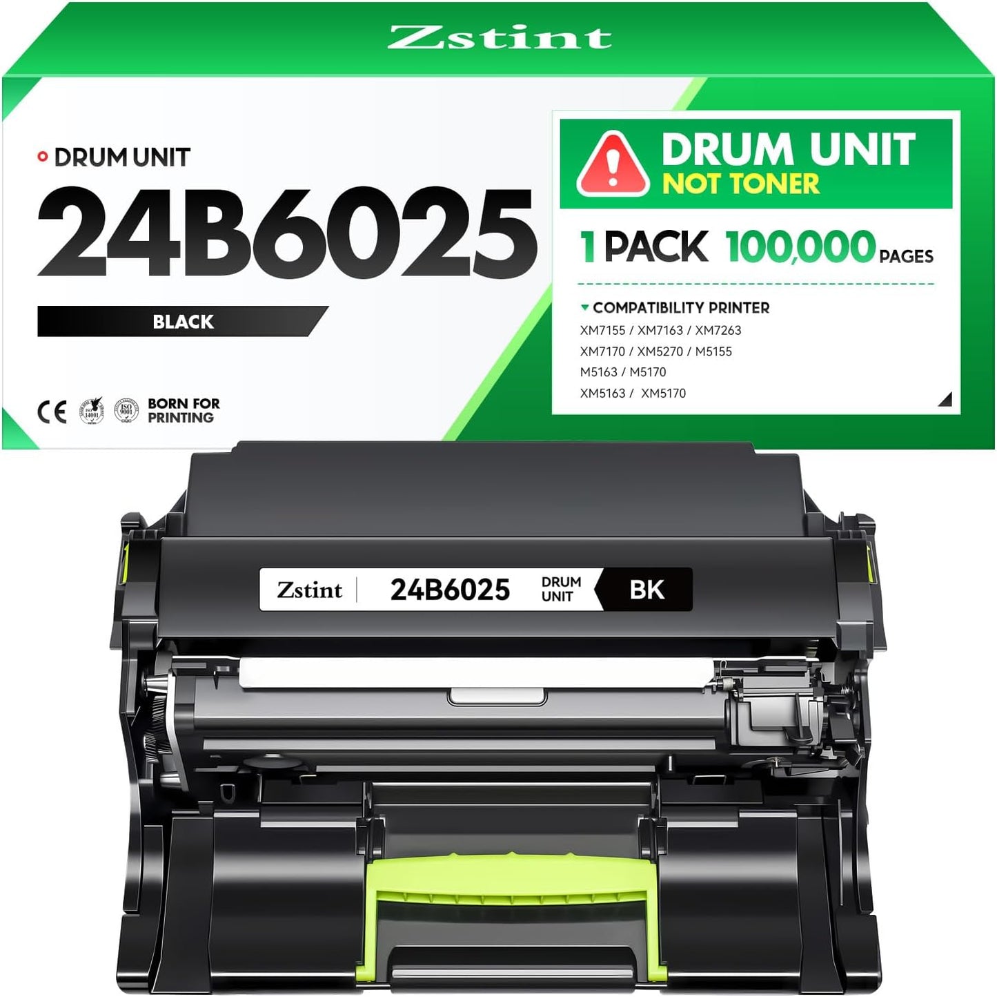 24B6025 Imaging Unit (Not Toner) Black 1-Pack High Yield Replacement for Lexmark 24B6025 Drum Unit Compatible with Lexmark M5155 M5163 M5170 XM5163 XM5170 XM5263 XM7155 XM7155X Printers(100,000 Pages)