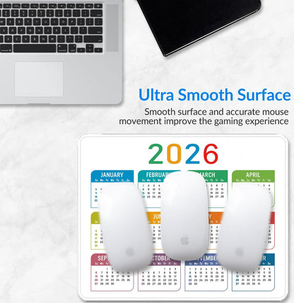 2026 Calendar Mouse pad, Gaming Stitched Edge Computer Accessory Mouse Pad, Rectangular Anti Slip Chloroprene Rubber Mouse Pad for Office and Home Use (White Calendar Mouse Pad)