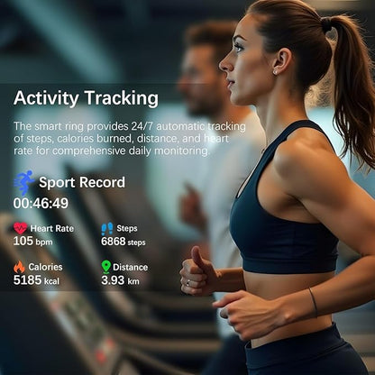 Smart Health Ring for Women Men, Fitness Tracker Ring with Heart Rate, Blood Oxygen, Sleep Tracker, Step Tracker, No Subscription Fee, IP68 Waterproof Smart Ring for iphone & Android (Black, 10#)
