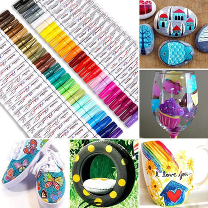 Paint Marker Pens - 24 Color Permanent Oil Based Markers, Medium Tip, Quick Dry and Waterproof Assorted Color Paint Pens for Metal, Wood, Plastic, Stone, Mugs, Canvas, Glass, Art Craft