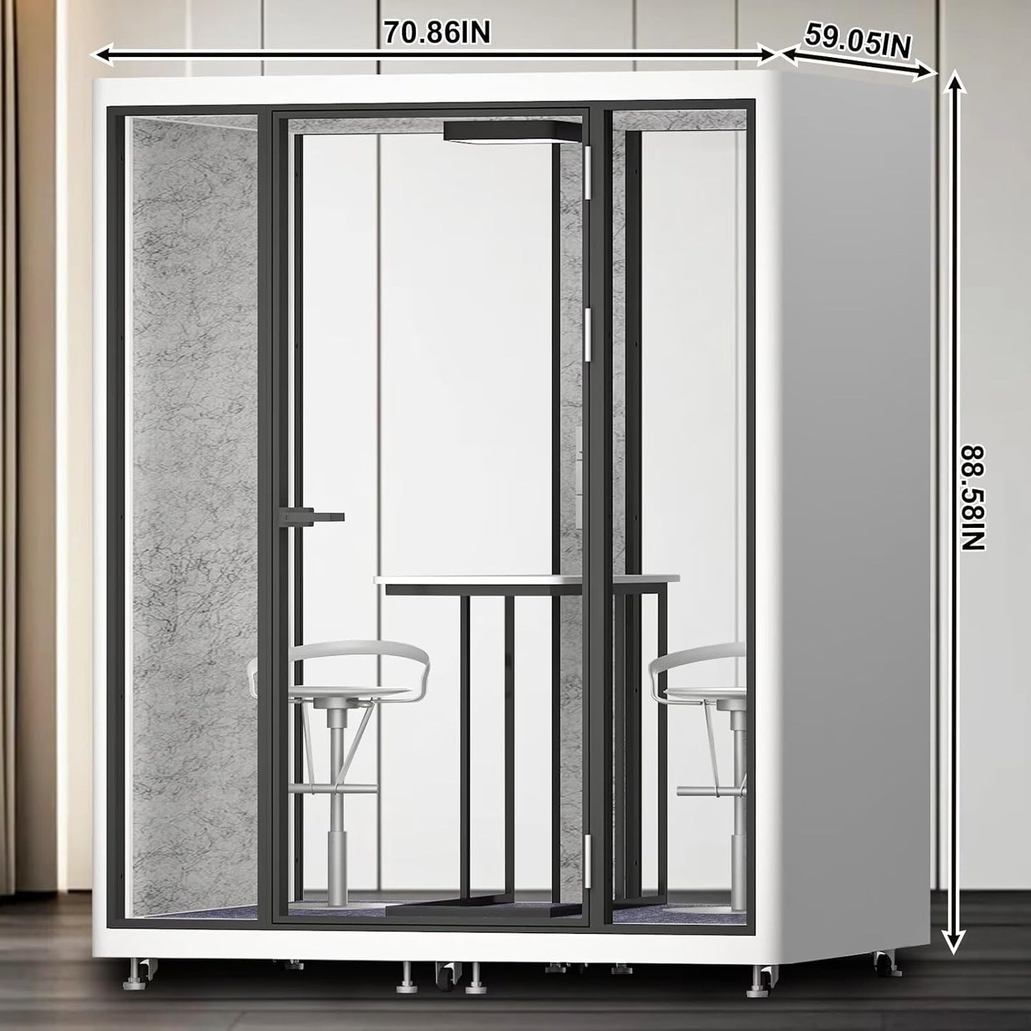 Office Sound Booth with Audio Privacy - Portable Soundproof Booth with White Modern Style,Movable Room with Light,Ventilation,Socket for Negotiation Room,Instrument Practice Room(70.86IN)