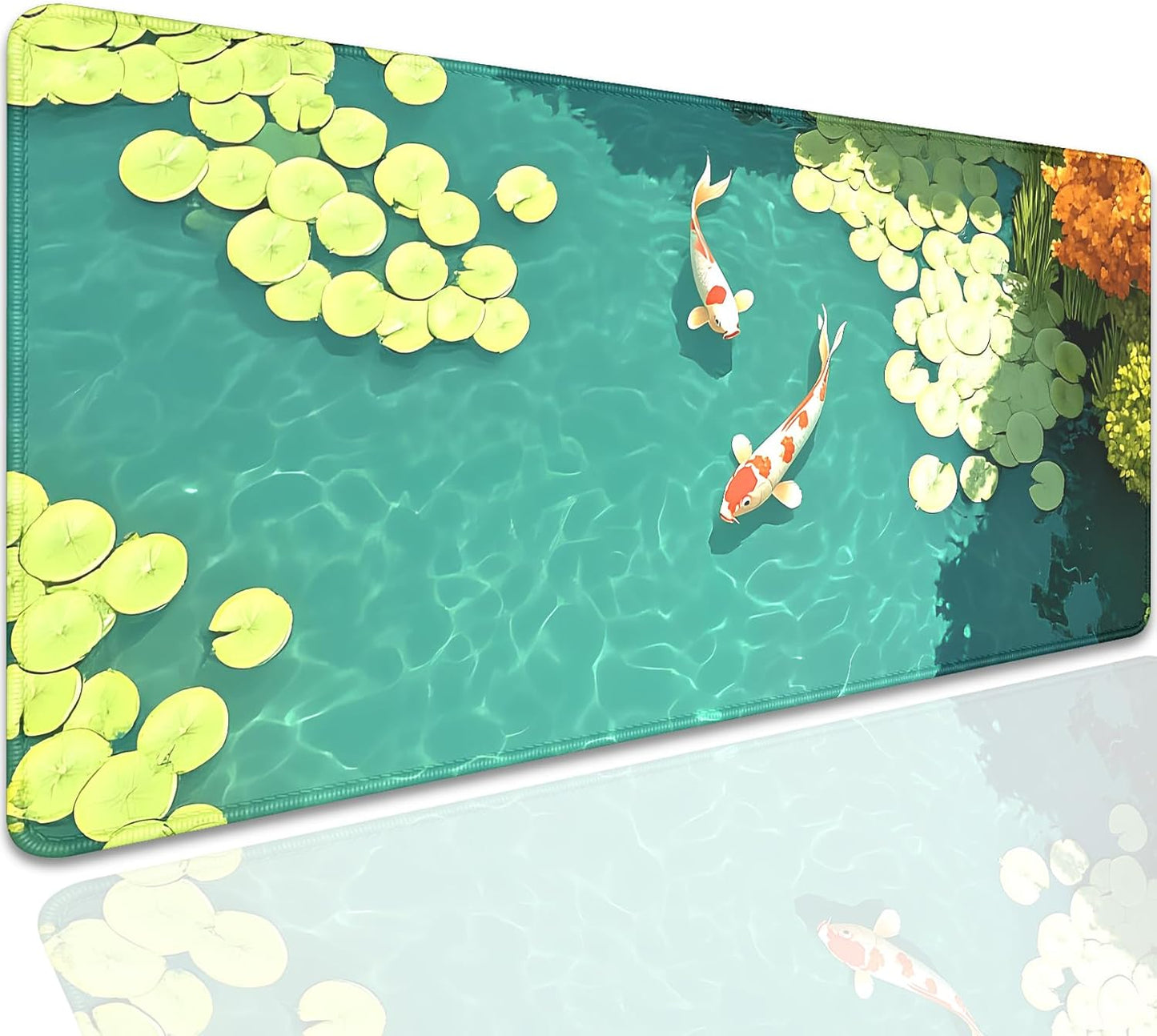 Koi Carp Fish Desk Pad Mouse Pad,Large Gaming Mouse Mat with Stitched Edges,Non-Slip Rubber Base Mousepad for Office PC Keyboard Laptop and Home Work Desk Mat(27.5X11.8 in)