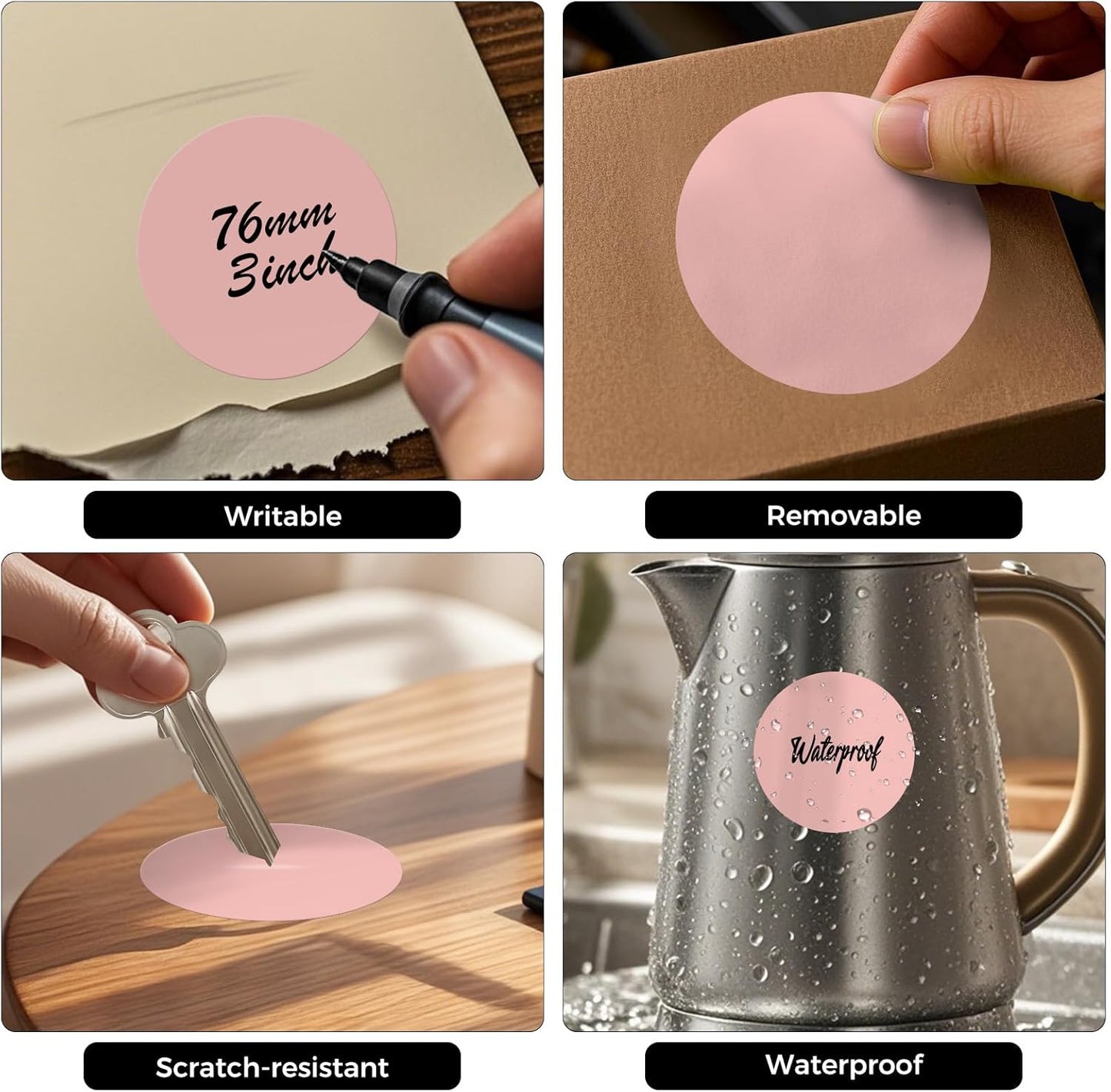 500 PCS Color Coding Round Stickers 3 Inch Vinyl Pink Dot Sticker Removable Writable Circle Floor Labels for Inventory Garage Sale Price Tags