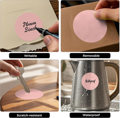 500 PCS Color Coding Round Stickers 3 Inch Vinyl Pink Dot Sticker Removable Writable Circle Floor Labels for Inventory Garage Sale Price Tags