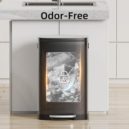 KUK 13 Gallon Kitchen Trash Can with Lid, 50L/13Gal Office Step Garbage Can for Home, Kitchen, Laundry Room, Office, Brushed Stainless Steel, Titanium Black