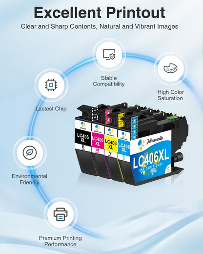LC406XL Ink Cartridges Compatible with Brother LC406XL LC 406 XL High Yield Work with Brother MFC-J4335DW MFC-J4535DW MFC-J5855DW MFC-J6955DW MFC-J6555DW Printer (4 Pack, Black, Cyan, Magenta, Yellow)