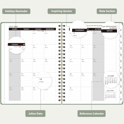 Planner 2025-2026 for Women & Men, Weekly and Monthly Calendar Notebook (July 2025 - June 2026), Hardcover Spiral Bound School Teacher Student Planner with Tabs, Inner Pocket, A5 (6.3" x 8.5")