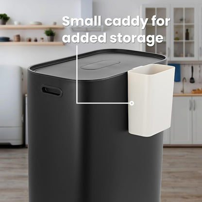happimess HPM1014B Beni Kitchen 16-Gallon Double-Bucket Step-Open Trash Can with Soft-Close Lid, Modern, Minimalistic, Fingerprint Proof for Home, Kitchen, Laundry Room, Office, Bathroom, Black