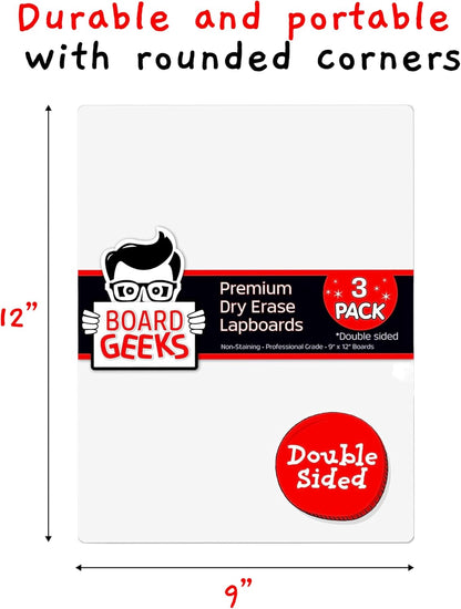 Mini Dry Erase Board for Kids, 3-Pack - 9x12-Inch Small White Boards for Students and Teachers - Double-Sided, Portable, and Easy-to-Clean Writing Boards for Classroom, Office, or Home