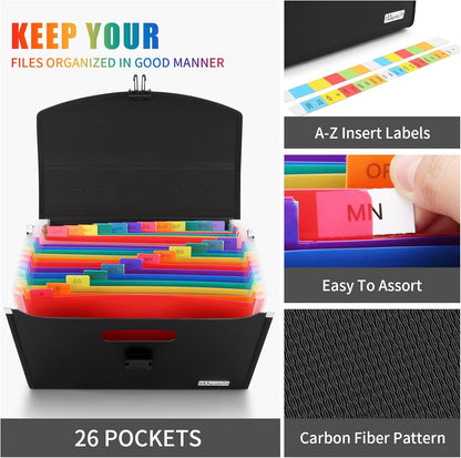 Uquelic 26 Pockets Expanding File Folder - Accordion Savor Document Organizer Folio Upgraded Durable Buckle, Base with Ergonomic Portable Handle/Large Legal Size Expandable File Organizer