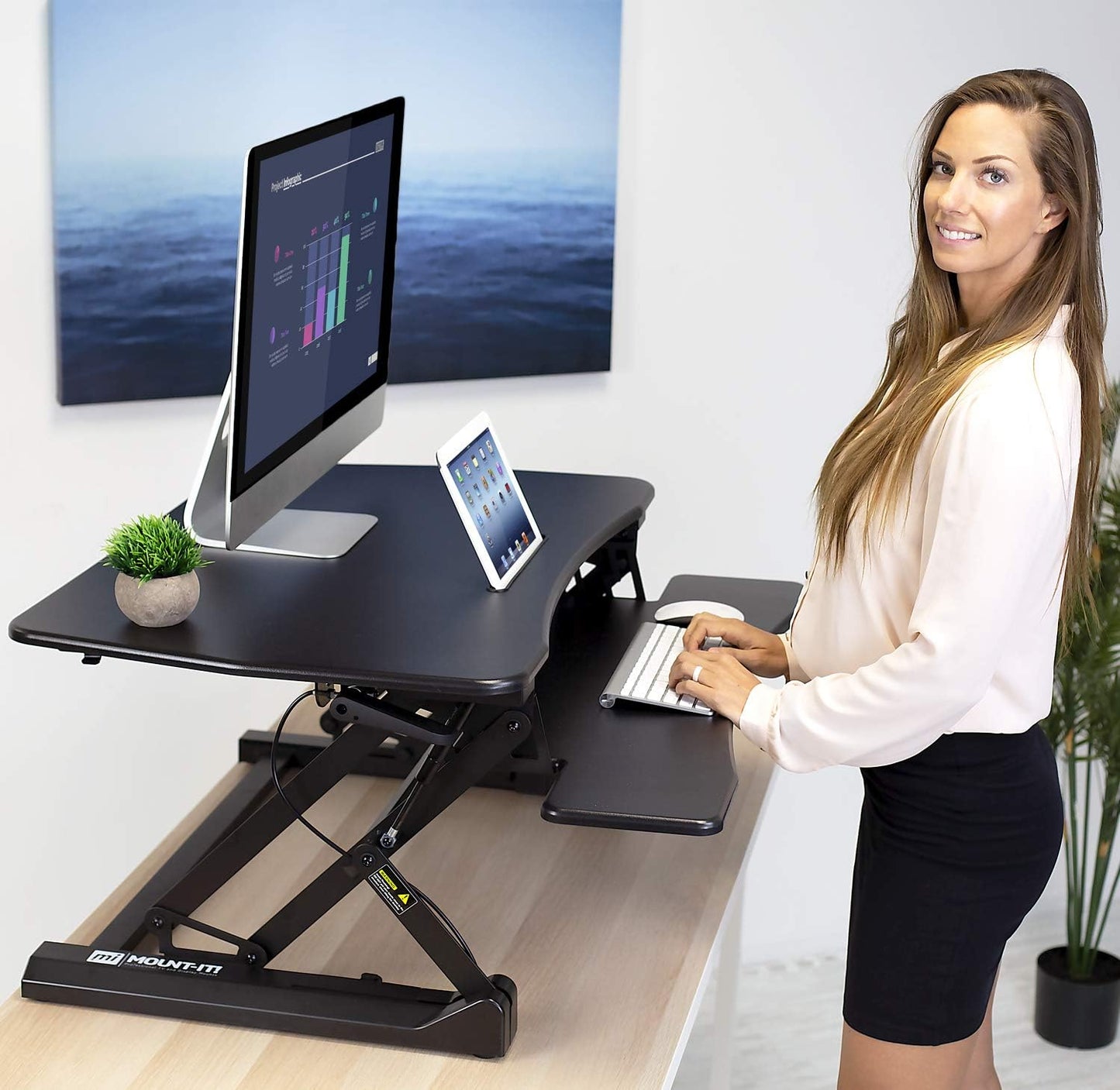 Mount-It! Standing Desk Converter with Keyboard Tray | 35" Adjustable Sit-to-Stand Desktop Riser for Dual Monitors and Laptops | Ergonomic Stand Up Desk Converter with Gas Spring | Black