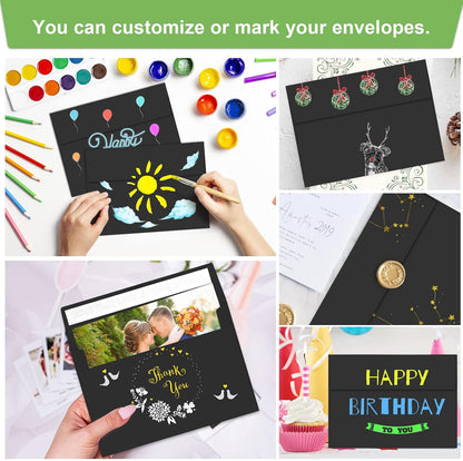 50 Packs 5x7 A7 Envelopes for Invitations, Photos, Greeting Cards - Self Seal for Weddings, Mailing (Black)