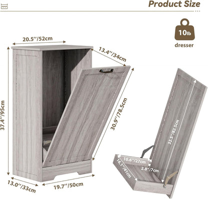 Tilt Out Trash Can Cabinet, Wooden Dog Proof Trash Can Cabinet Laundry Hamper, Hidden Large Recycling Bins for Kitchen, Living Room, Bathroom, Wash Grey