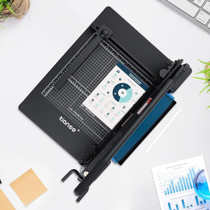 TIANSE Heavy Duty Guillotine Paper Cutter A4 12" Guillotine Paper Cutter 500 Sheet Capacity Solid Steel Construction with Double Safety Protection Perfect for Trimming Paper Cardstock Matboard Black
