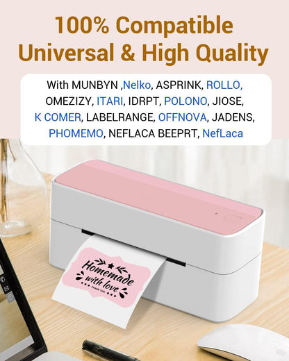 Phomemo Pink Thermal Labels for Shipping Label Printer for Small Business Supplies - 3" x 2" / 500 Pink Labels/Roll, Commercial Grade Round Stickers Roll for Custom Stickers Personalized & Business