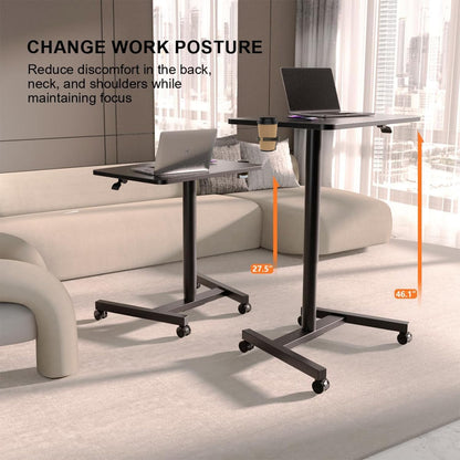 28-Inch Mobile Standing Desk Adjustable Height with Cup Holder, Portable Standing Desk with Lockable Wheels, Rolling Table for Home Office Classroom Hospital (Jet - Black)