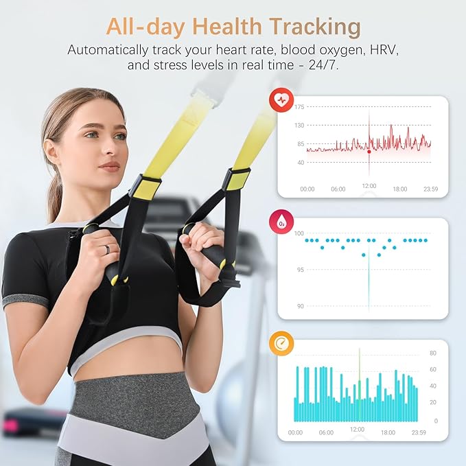 Fit Ring, Smart Health Rings for Women Men with Heart Rate,Blood Oxygen,HRV,Stress Level, Sleep Monitor, Step Tracker, No Subscription Fee, IP68 Waterproof Smart Ring for iphone &Android (Black, 10#)
