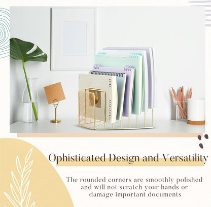 2 Pcs 7 Slot Incline File Sorter Metal Wire Mesh File Racks for Desktop Letter Sorter for Magazine Folder Book Organizer Home Office School Paper Mail Desk Storage Holder(Golden)