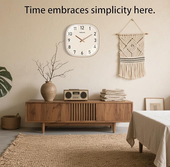 Wall Clocks Battery Operated, 12 Inch Silent Wall Clock, Non Ticking Square Analog Decorative Wall Clocks for Bedroom Living Room Office Home Gym Porch Decor Indoor Outdoor Clock, Rose Gold