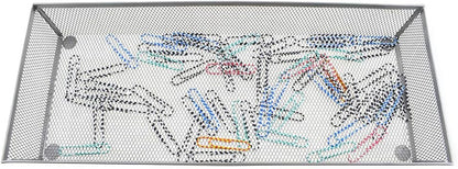 HAHIYO Stackable Mesh Tray Cup 15 x 6 x 2 inches Sturdy Container for Desk Drawer Organizer Collection for Home Office School kitchen Soft Foam Feet No Sharp Edges 1 Pack Silver