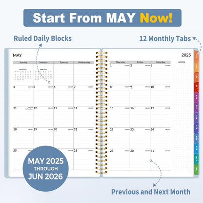SUNEE 2025-2026 Appointment Book, Quarter-Hourly, Weekly & Monthly - from July 2025 to June 2026, 8.5"x11" Academic Planner, Flexible Cover, Note Pages, Pockets, Bookmark, Spiral Binding, Blue