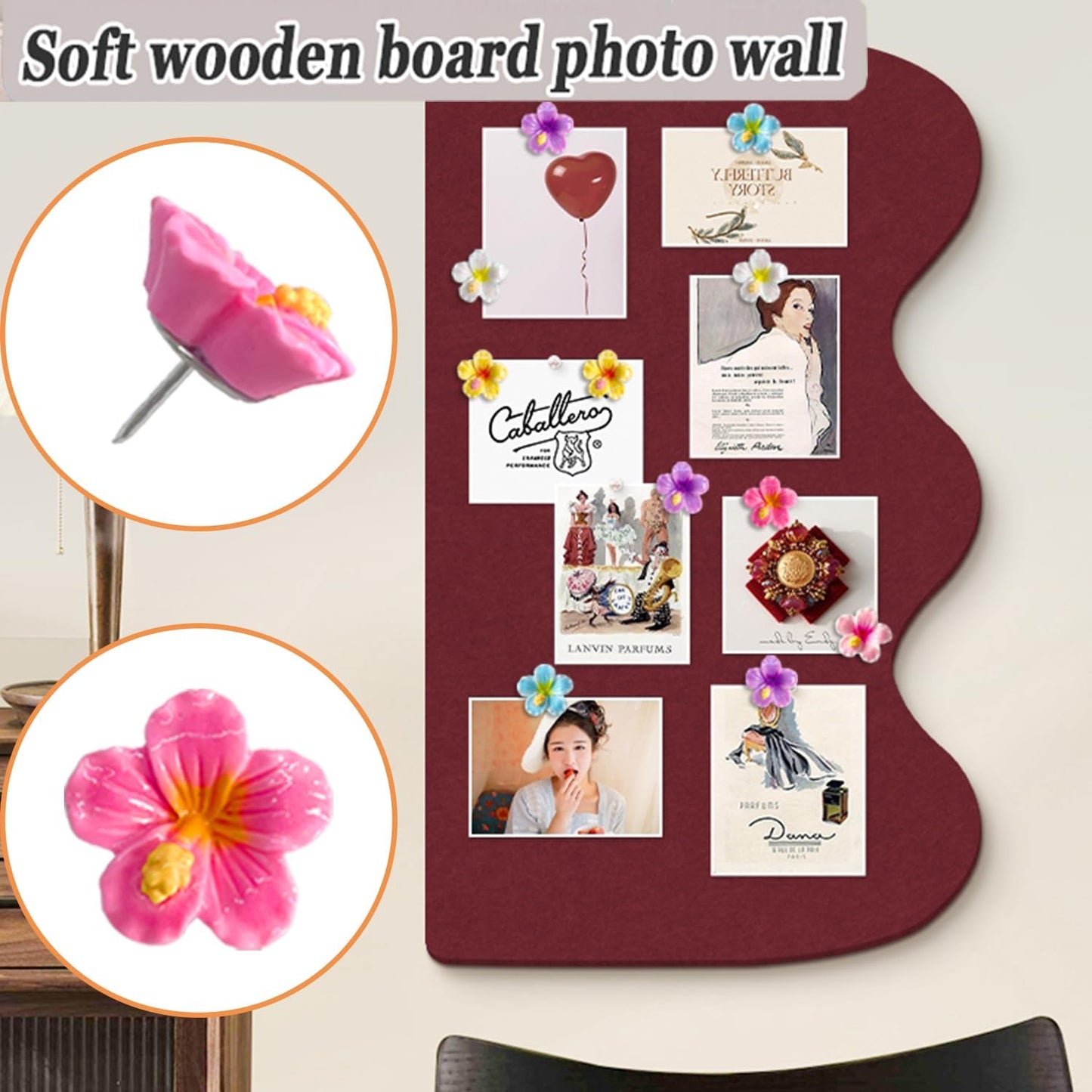 60 pcs Flower Push Pins Cute Decorative Flower Thumbtacks Color Pushpins for Bulletin Cork Board Photo Wall Display Map Home Office Organization