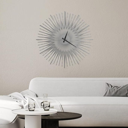 Sun Rays Wall Clock, Large Metal Decorative Wall Clock, Modern Minimalist Wall Decor (Silver, Medium)