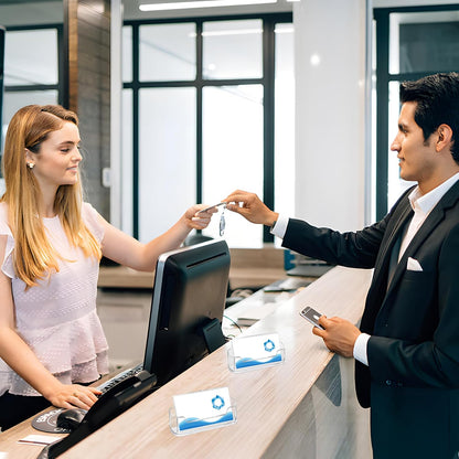 Mototo Acrylic Business Card Holder for Desk, 40 Pack Plastic Business Card Display Clear Business Card Holder Desktop Cards Stand for Home Office Exhibition Desk Table, Fits 30-50 Business Cards