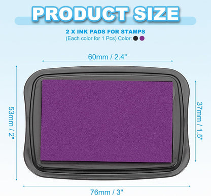 PATIKIL 3"x2" Large Stamp Pad, 2Pcs Washable Craft Ink Pad for Rubber Stamp Card Making Stamping Scrapbook Fingerprint Handprint, Purple/Black