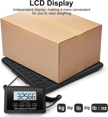 Fuzion Shipping Scale, 440LB x 10g High Accuracy Digital Postal Scale, Durable Alloy Steel Platform, Heavy Duty Scale for Packages, Postage, Luggage, Battery and AC Adapter Powered