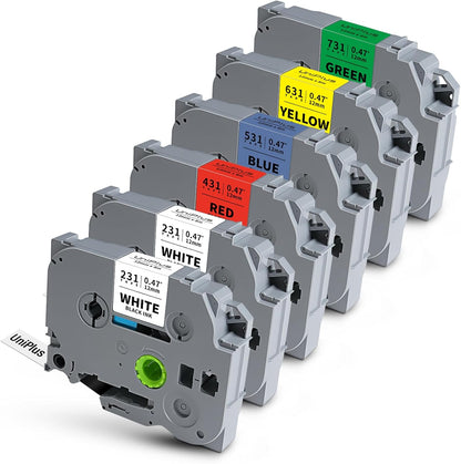 6-Pack TZ Tape 12mm 0.47 Laminated Multi Color Tape Compatible with Brother P Touch TZe-231 Tz231 431 531 631 731 Label Maker Tape, Work with P Touch PT-H110 PT-D210 D400 D600 1290 2040