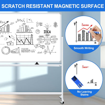 96"x48" Large Magnetic White Board Dry Erase Whiteboard with Rolling Stand 8’x4’ Double-Sided Mobile White Boards on Wheels, Including 3 Magnetic Erasers, 7 Markers, 30 Magnets