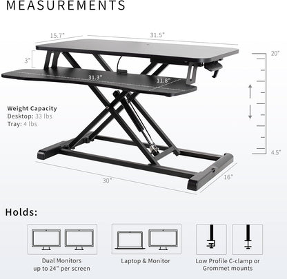 VIVO 32 inch Desk Converter, K Series, Height Adjustable Sit to Stand Riser, Dual Monitor and Laptop Workstation with Wide Keyboard Tray, Black, DESK-V000K