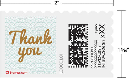 Golden Thank You NetStamps 120-Pack (5 Sheets) Printable Postage Labels (Stamps.com Subscription Required) - Print Approved Postage - Inkjet & Laser Printers - Business, Personal, Home