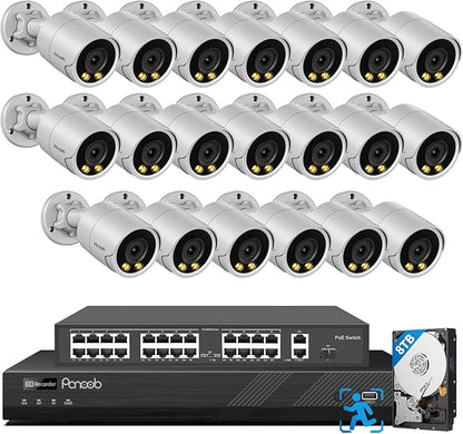 32 Channel Security Camera System for Business, 4K 32CH PoE NVR 8TB HDD,20x 5MP Wired IP PoE Cameras Outdoor,Smart Color Night Vision,AI Human Vehicle Detection,Built-in microphone,PB38F2032-5M