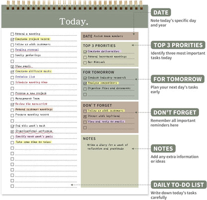 To Do List Notepad, 52 Undated Sheets （8.5"×11"）Duplex-printed Daily Planner For Work Home School Office Desk Accessories Supplies & Goal Setting Tasks -Green