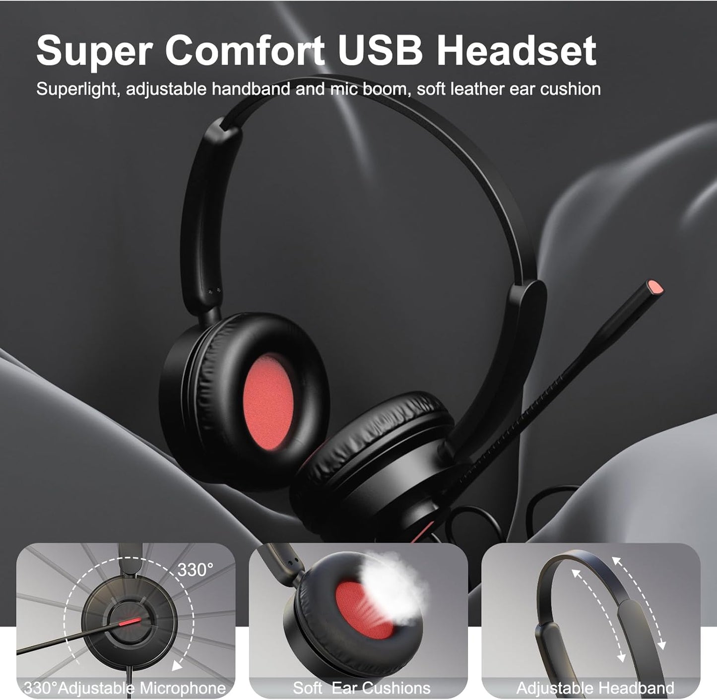 MAIRDI USB Headset with Microphone, USB-A/USB-C PC Headset with Mic Noise Cancelling, Wired Computer Headset with Mute for Laptop Business Work Home Office Call Centers Teams Zoom Comfort