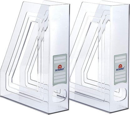 Acrimet Magazine File Holder, Durable Rack, Space-Saving Organizer (Plastic) (Clear Crystal Color) (2 pack)